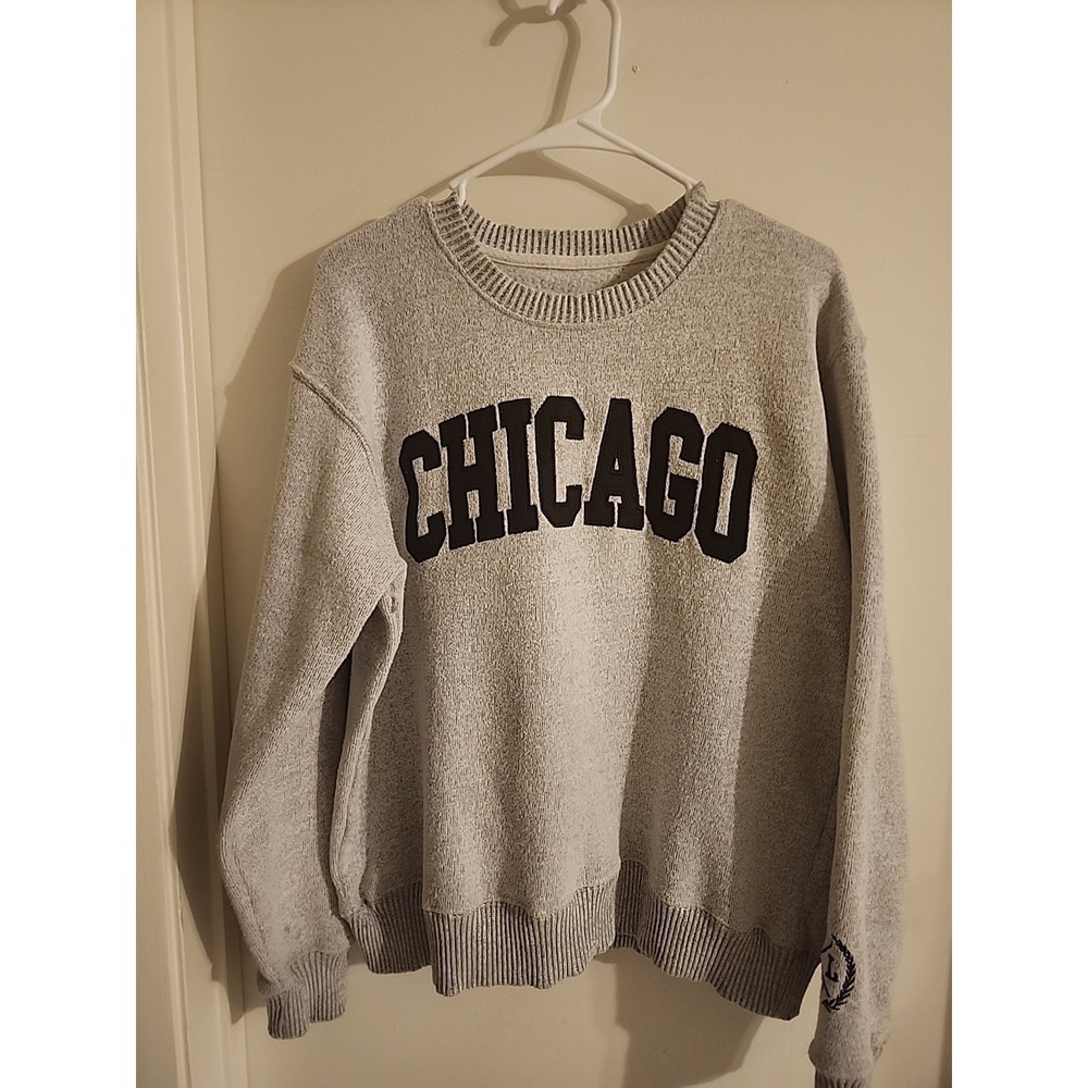 New York Popular M Chicago Heather Gray Embroidered Sweatshirt Pullover